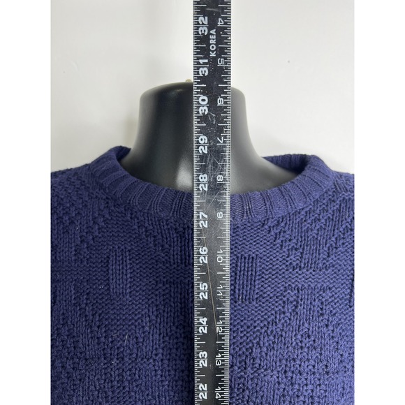 417 by Van Heusen Sweater Mens XL Navy Blue Textured Knit Made in USA Crewneck - Picture 2 of 5